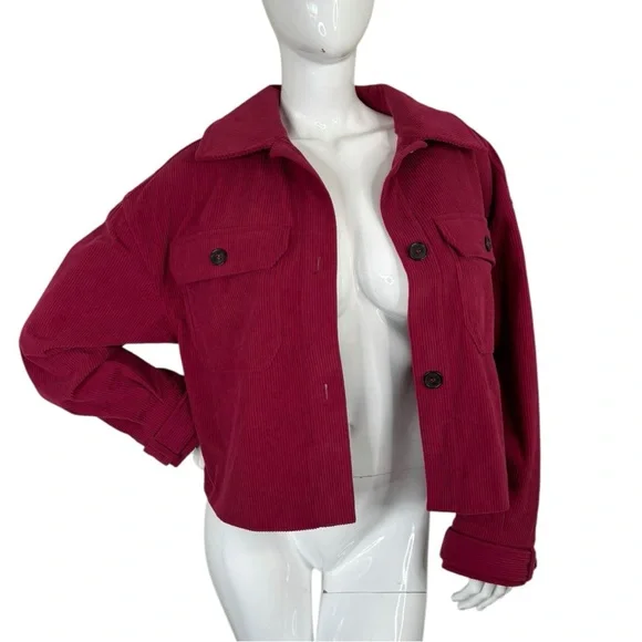 Avec Les Filles Anthro Cropped Corduroy Jacket S Shacket coat Raspberry pink Red - Picture 11 of 14